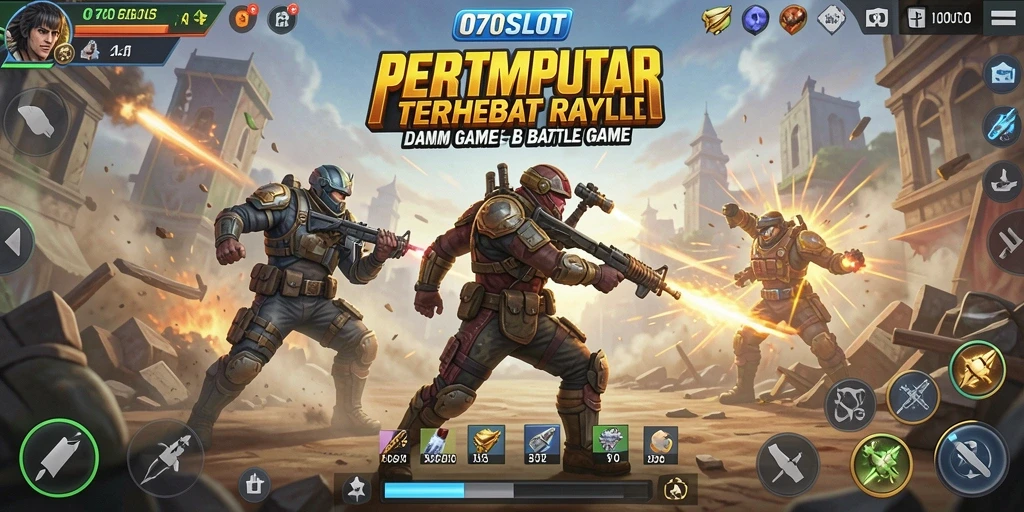 Tangkapan layar gameplay 070SLOT menampilkan pertarungan seru di arena Battle Royale.
