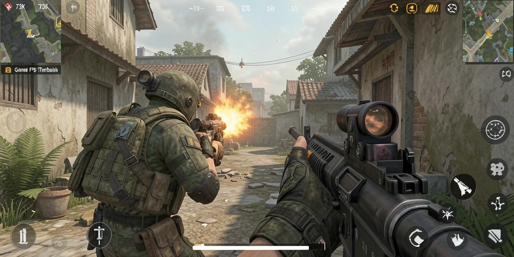 Screenshot gameplay <strong>73K</strong> yang intens dan penuh aksi.