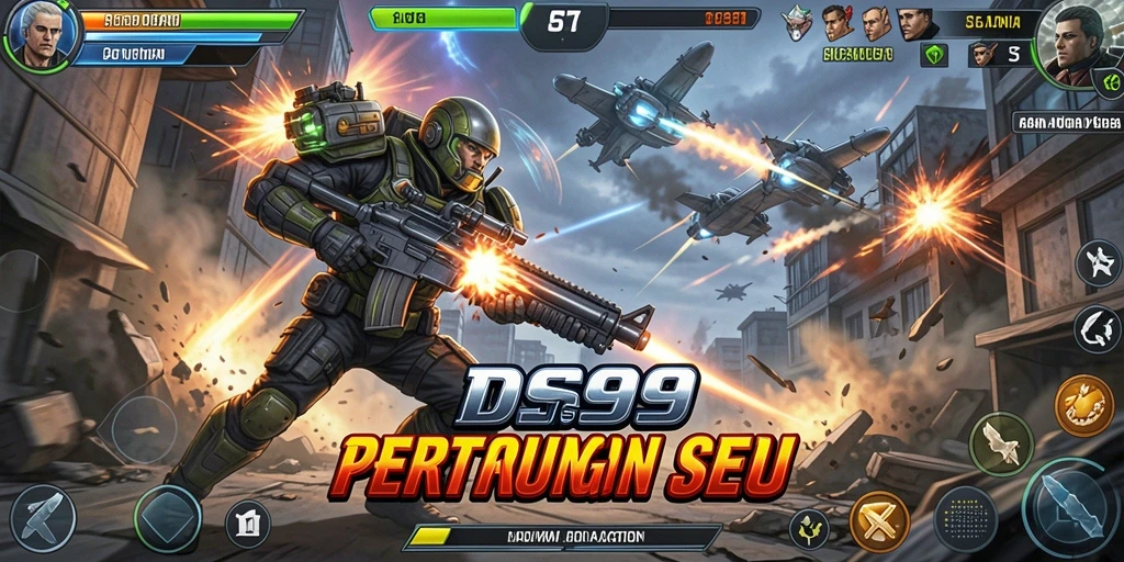 Screenshot gameplay DS99 menampilkan aksi pertarungan yang mendebarkan.